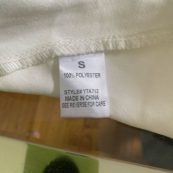 White silk/poly spaghetti strap Cami w/ feathers. V front & back size small - Picture 8 of 12